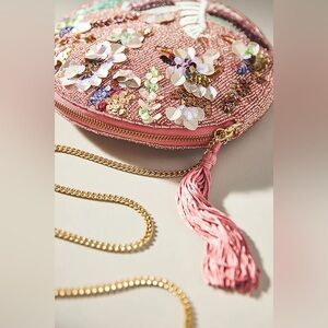 NWT Anthropology Holiday Monogram Embellished Pouch Handbag/Crossbody